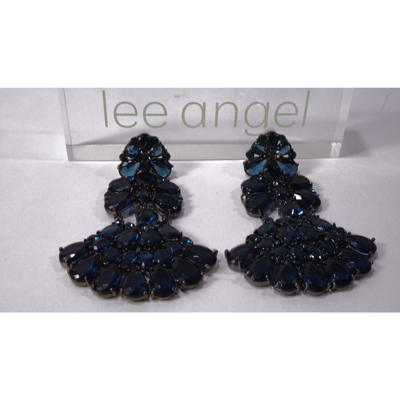 Neiman Marcus Lee Angel Midnight Crystal hemitate Statement Earrings NWT 119 - Picture 6 of 8